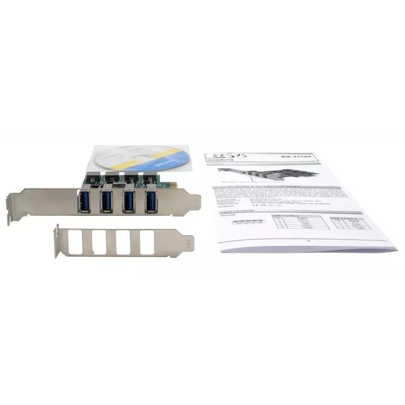 EXSYS 4-poorts USB 3.2 Gen 1 PCIe-kaart met self-power 3A Renesas