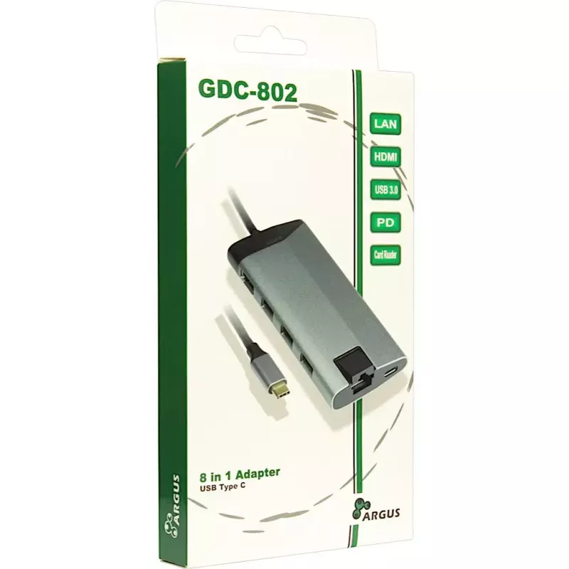 Inter-Tech GDC-802 USB 3.2 Gen 1 Type-C grijs 100W Power Delivery