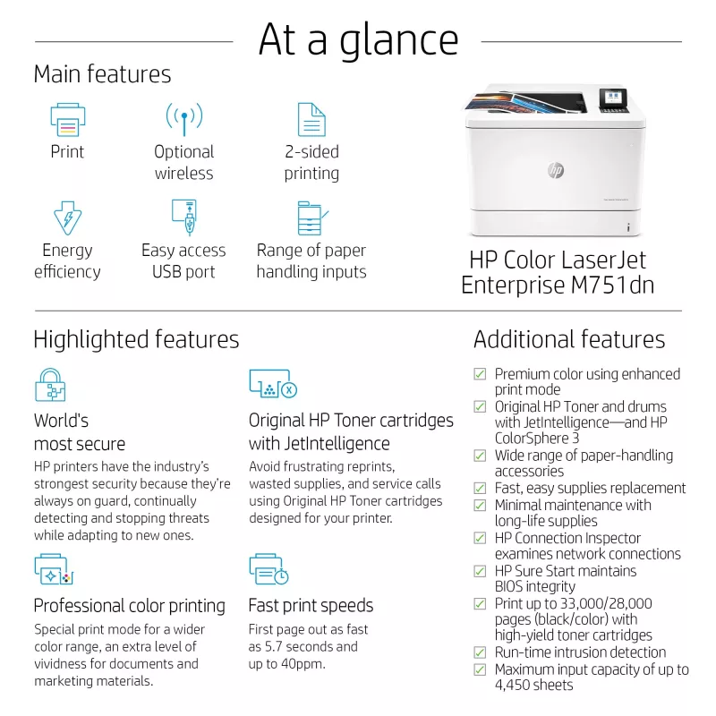 Printer HP Color LaserJet Enterprise M751dn laser kleur