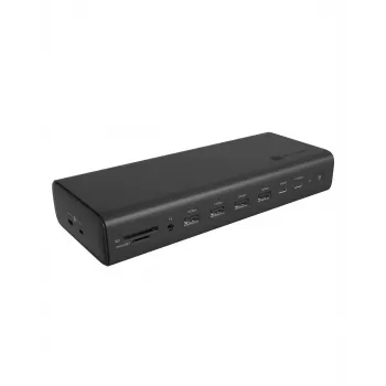 ICY BOX dockingstation 17-in-1, zes video-uitgangen, bedraad, USB 3.2 Gen 2 (3.1 Gen 2) Type-C, 140 W, 3,5 mm, 10,100,1000,2500 Mbit/s, zwart