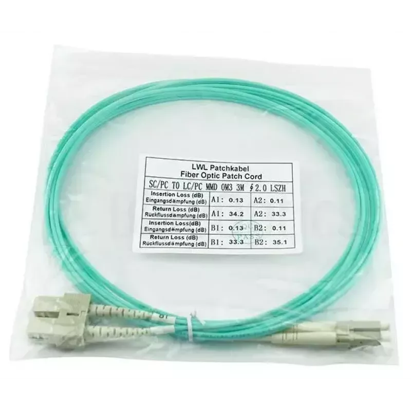 BlueOptics 055702K512000030M-BO Duplex glasvezel patchkabel, LC/UPC naar SC/UPC, OM3 50/125 µm, 30 m, beige