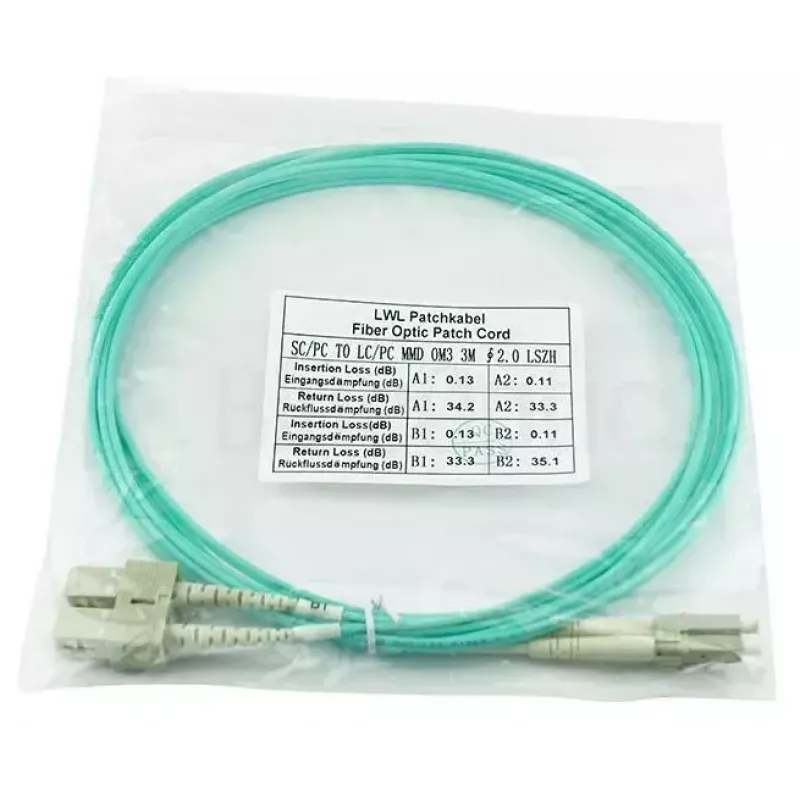 BlueOptics 055702K512000050M-BO Duplex glasvezel patchkabel, LC/UPC naar SC/UPC, OM3 50/125 µm, 50 m, beige