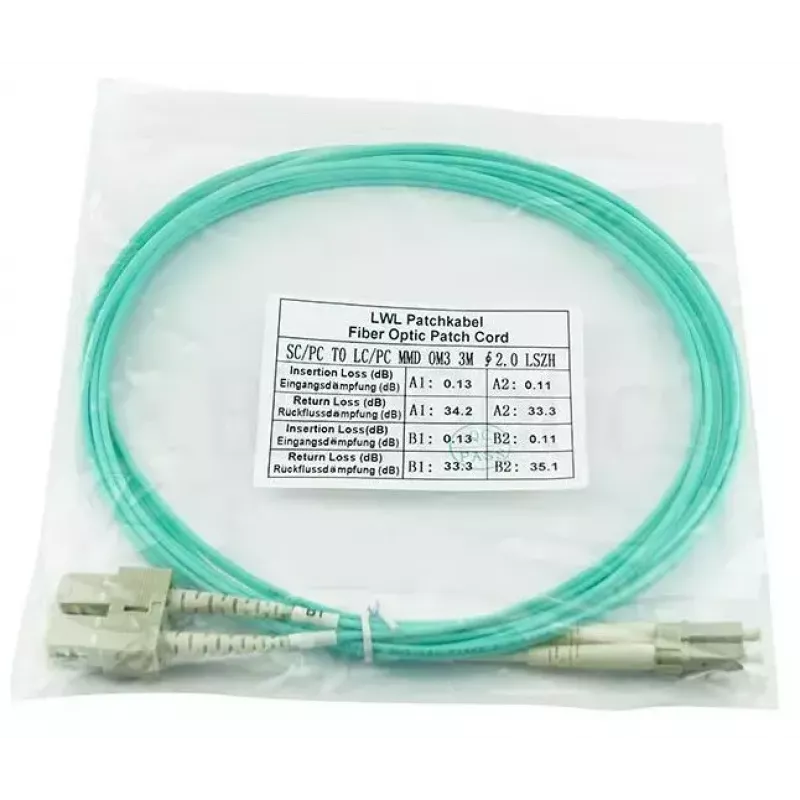 BlueOptics 055702T512000020M-BO Duplex glasvezel patchkabel, LC/UPC naar SC/UPC, OM3 50/125 µm, 20 m, beige