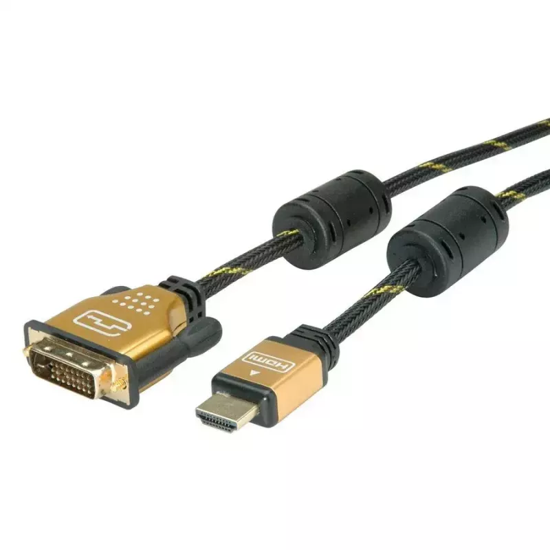 Videokabeladapter ROLINE 11.04.5895 10 m HDMI DVI zwart goud