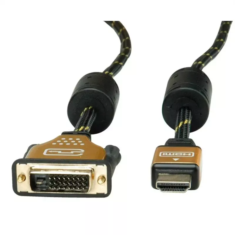 Videokabeladapter ROLINE 11.04.5895 10 m HDMI DVI zwart goud