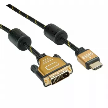 Videokabeladapter ROLINE 11.04.5895 10 m HDMI DVI zwart goud