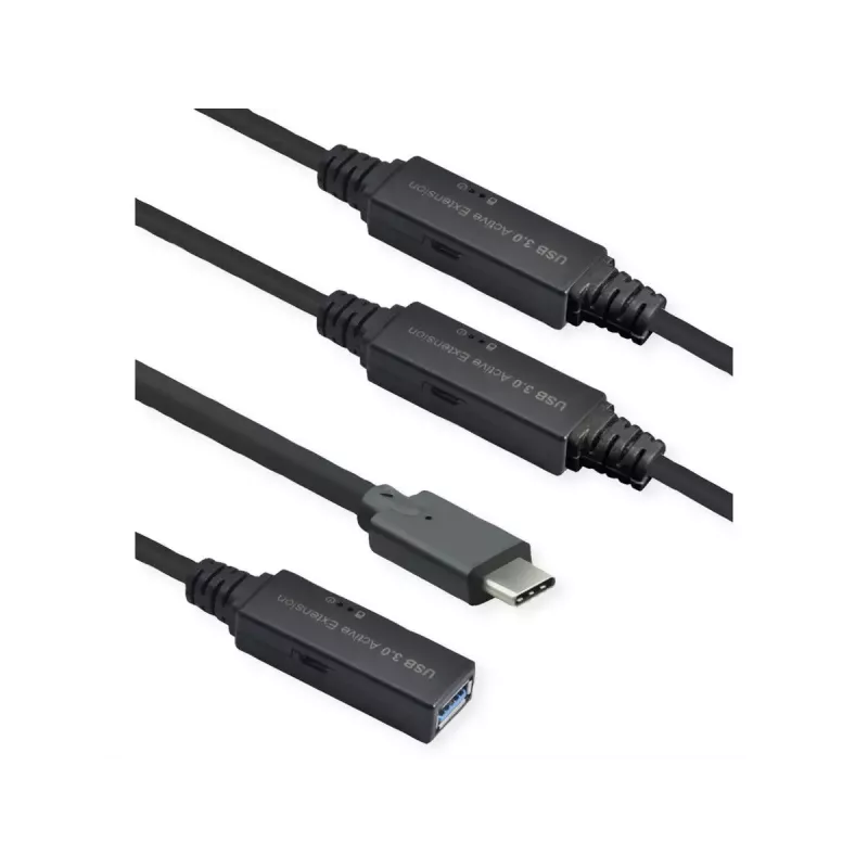 ROLINE USB-kabel 12.04.1068 USB 3.2 Gen 1 20 m USB-C USB-A zwart
