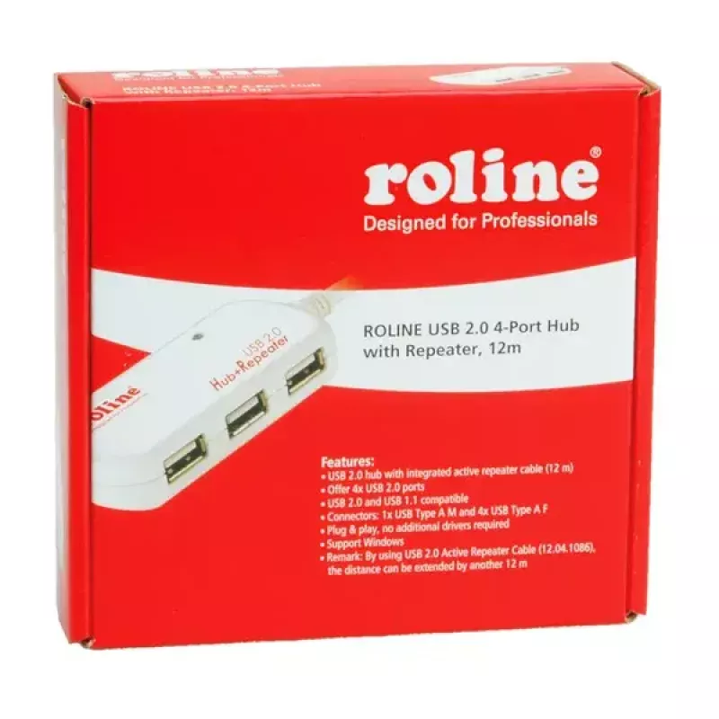 USB-hub ROLINE 4 poorten met repeater 12 m