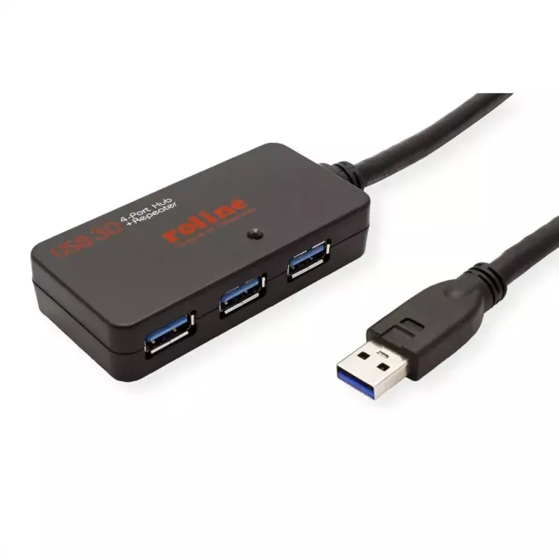 ROLINE USB 3.2 Gen 1-hub 4 poorten met repeater zwart 10 m