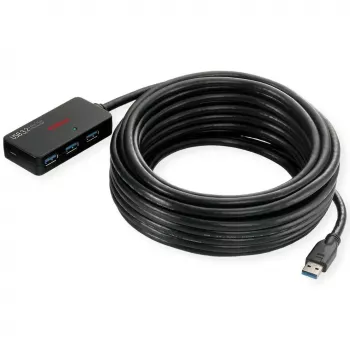 ROLINE USB 3.2 Gen 1-hub 4 poorten met repeater zwart 10 m