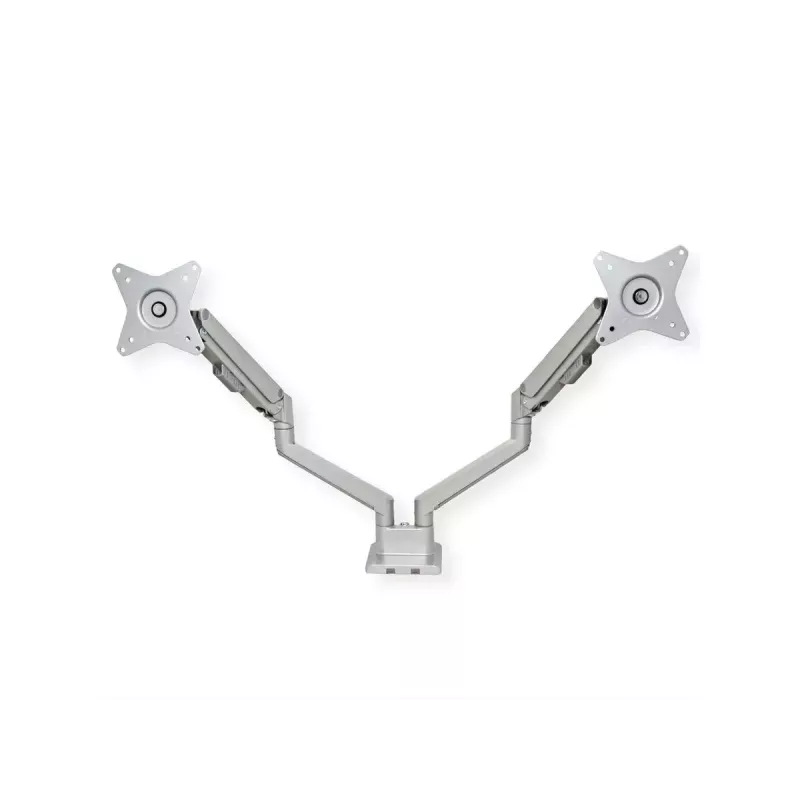 ROLINE 17.03.1158 dubbele monitorarm, tafelklem, gasveer, 5 scharnierpunten, 17–32 inch, tot 2x 9 kg, zilver