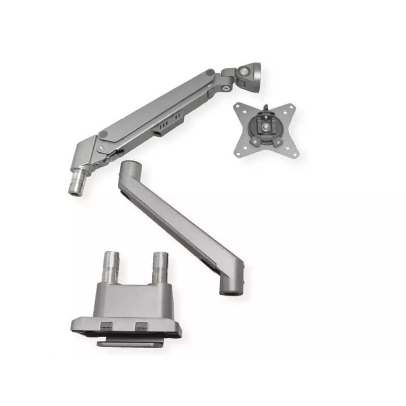 ROLINE 17.03.1158 dubbele monitorarm, tafelklem, gasveer, 5 scharnierpunten, 17–32 inch, tot 2x 9 kg, zilver