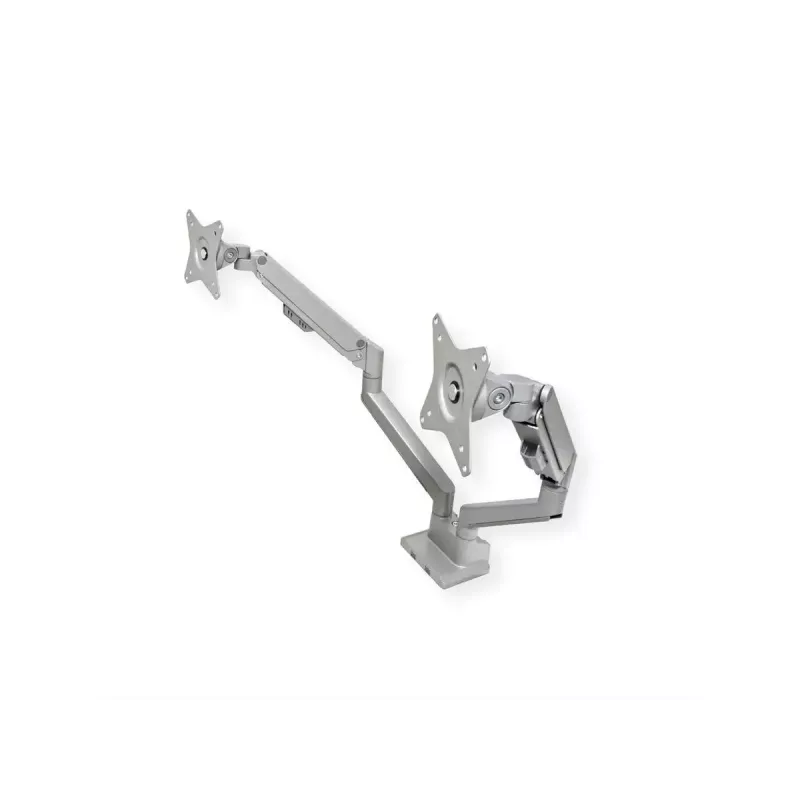 ROLINE 17.03.1158 dubbele monitorarm, tafelklem, gasveer, 5 scharnierpunten, 17–32 inch, tot 2x 9 kg, zilver