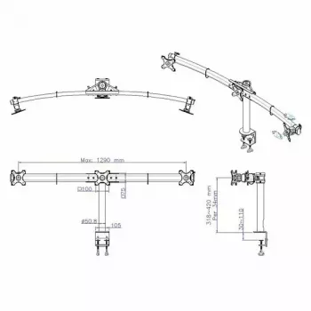 VALUE Triple LCD-arm tafelklem zwart — 3-scherm-monitorbeugel, verstelbaar