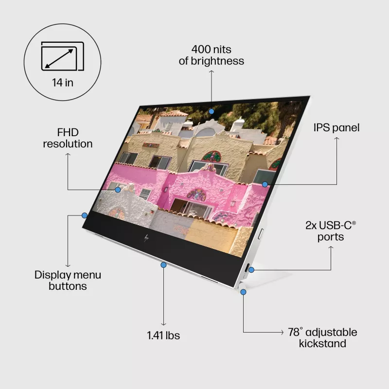 HP E-Series E14 G4 computermonitor 35,6 cm (14 inch) 1920 x 1080 pixel Full HD LED wit