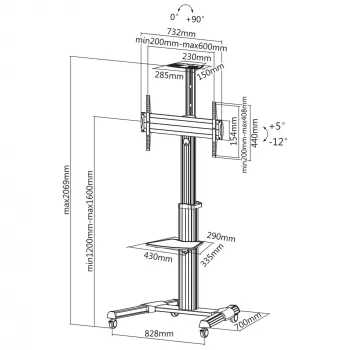 InLine in hoogte verstelbare tv-wagen, voor LED-tv 37 inch–70 inch (94–178 cm), max. 50 kg