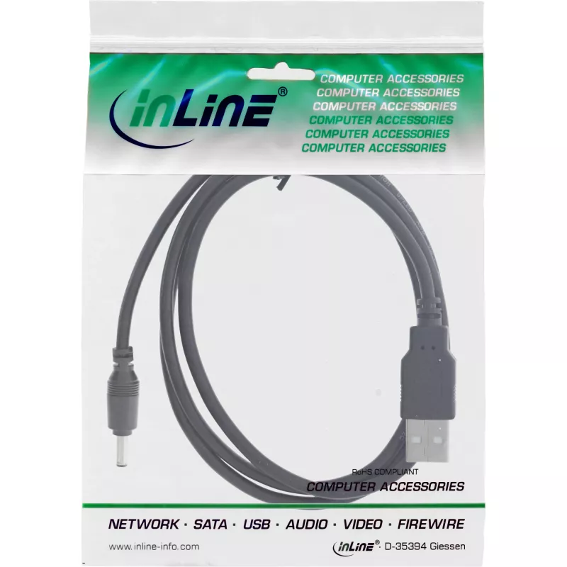 InLine USB-DC-voedingsadapterkabel, USB A-stekker naar DC 3,5x1,35mm, 1m