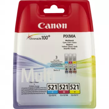 Canon CLI-521 C/M/Y kleureninktpatronen-multipack, cyaan, magenta, geel, pigmentinkt, 3 stuks