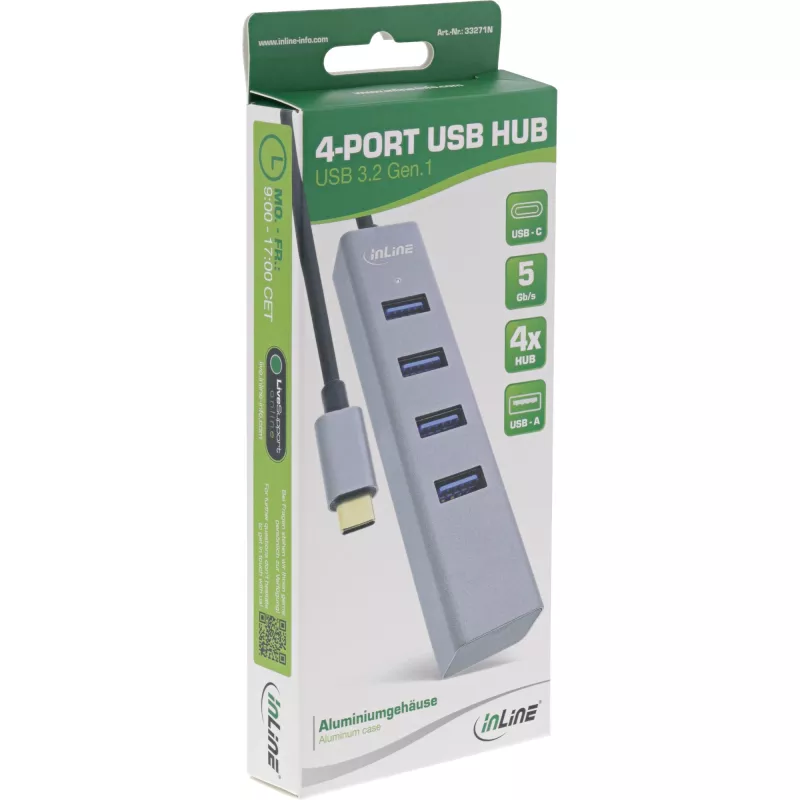InLine USB-C 3.2 multi-hub (4x USB-A 5Gb/s), OTG, aluminium behuizing