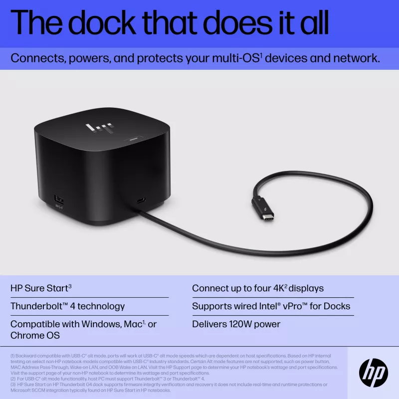 HP Thunderbolt Dock 120W G4 bedrade dockingstation zwart