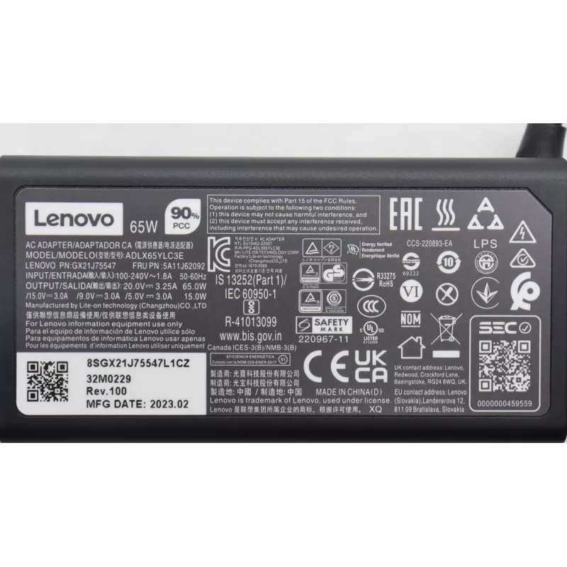 Voeding Lenovo 65W USB-C oplader 5A11J62092 voor laptops en USB-C apparaten
