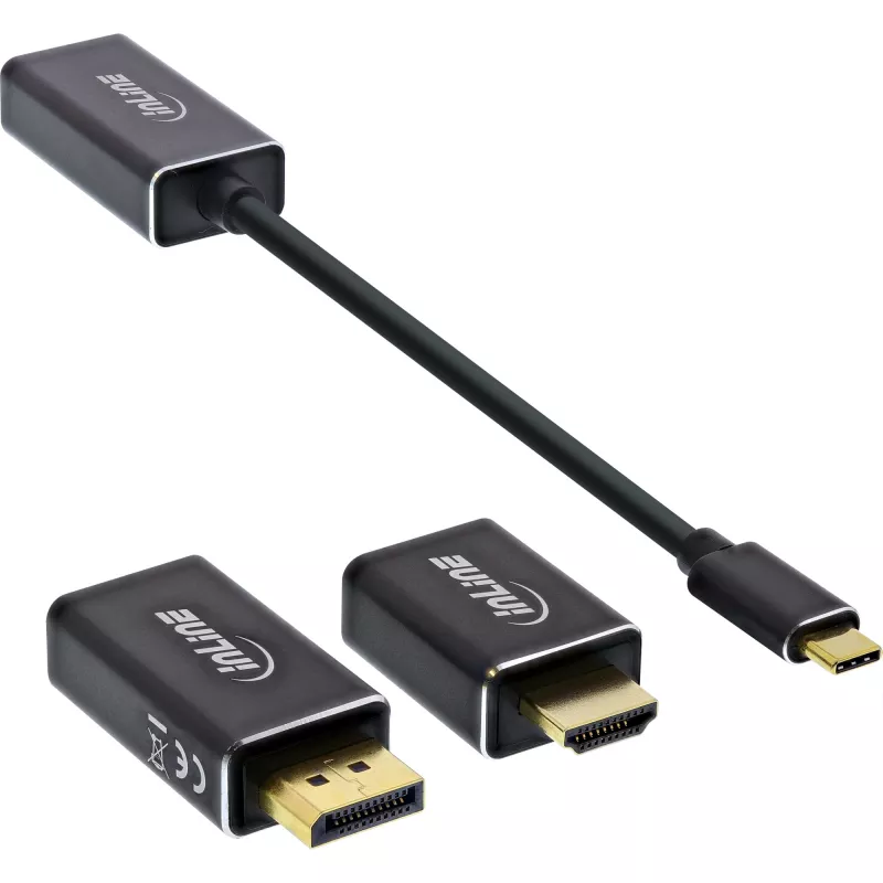 InLine USB-displayconverter set 6-in-1, 4K/60Hz zwart