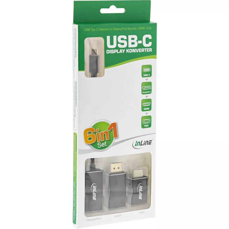 InLine USB-displayconverter set 6-in-1, 4K/60Hz zwart