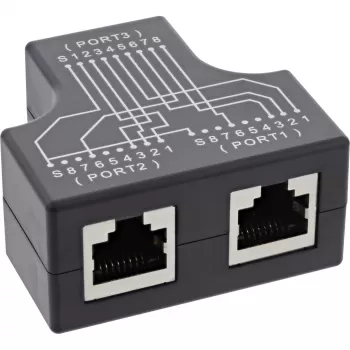 InLine Cat.5e STP T-adapter RJ45-bus naar 2x RJ45-bus zwart