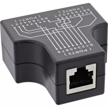 InLine Cat.5e STP T-adapter RJ45-bus naar 2x RJ45-bus zwart