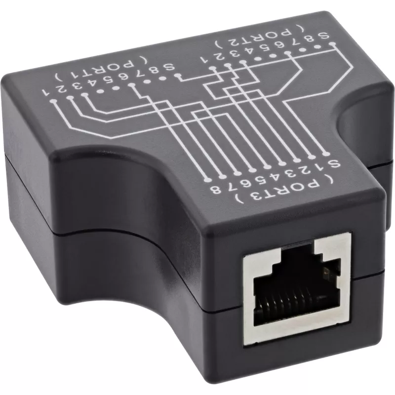 InLine Cat.5e STP T-adapter RJ45-bus naar 2x RJ45-bus zwart