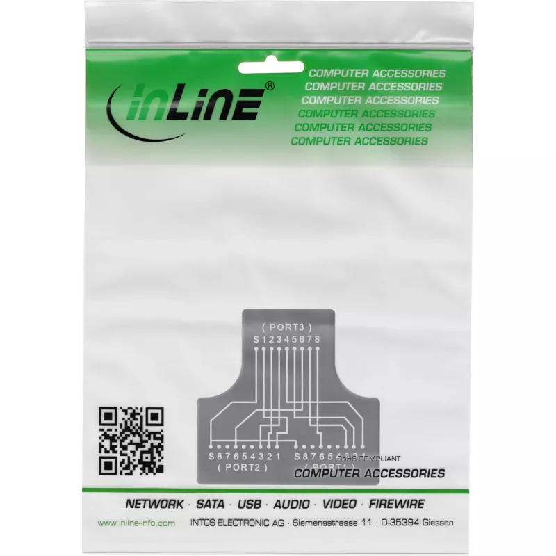 InLine Cat.5e STP T-adapter RJ45-bus naar 2x RJ45-bus zwart