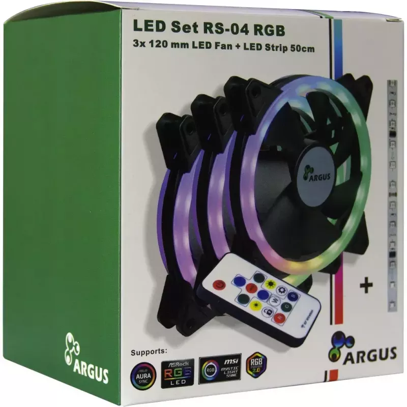 Inter-Tech Argus RS-04 RGB-ventilatorset, 3x 120 mm met 50 cm ledstrip en afstandsbediening, zwart
