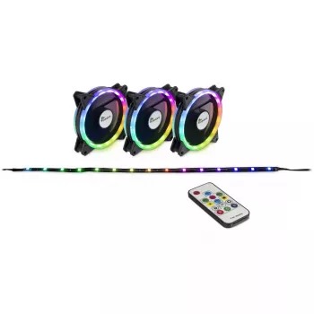 Inter-Tech Argus RS-04 RGB-ventilatorset, 3x 120 mm met 50 cm ledstrip en afstandsbediening, zwart
