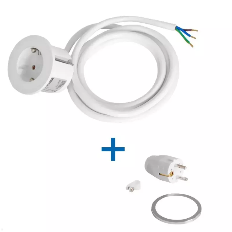 Inbouw-tafelstopcontact Bachmann PIX met 2 m netsnoer, wit, Ø 6,8 cm, hoogte 50 mm