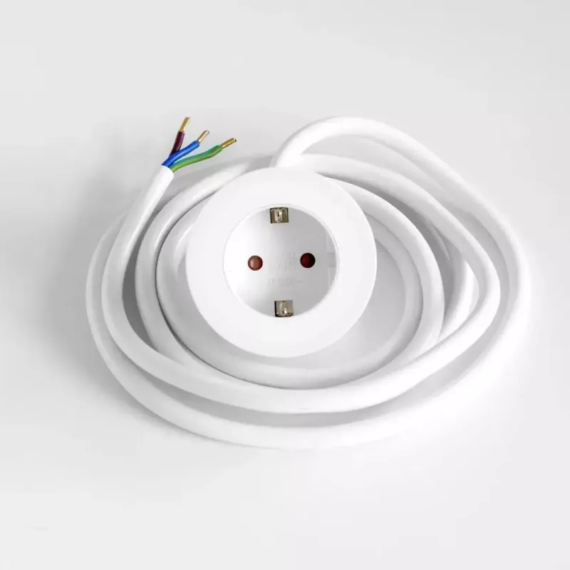 Inbouw-tafelstopcontact Bachmann PIX met 2 m netsnoer, wit, Ø 6,8 cm, hoogte 50 mm