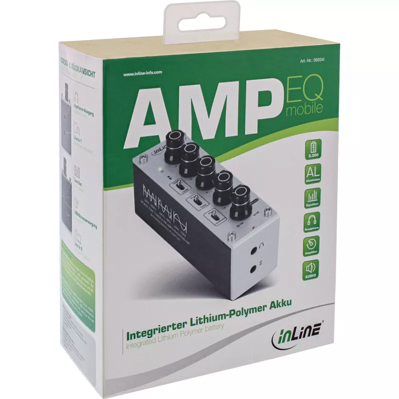 InLine AmpEQ mobiel, Tri-Tone Hi-Res AUDIO voor- en hoofdtelefoonversterker, 3,5 mm stereo