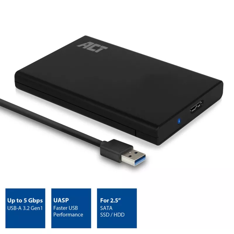 HDD/SSD-behuizing ACT 2,5-inch SATA-harde-schijfbehuizing schroefloos USB 3.2 Gen1
