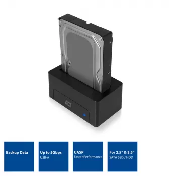 ACT 2,5 inch/3,5 inch SATA HDD/SSD-dockingstation USB 3.2 Gen1 zwart