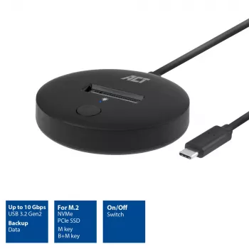 ACT M.2 NVMe/PCIe SSD-dockingstation USB-C 3.2 Gen2 zwart