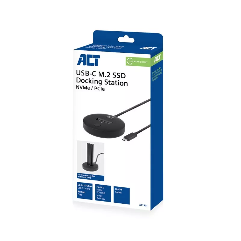 ACT M.2 NVMe/PCIe SSD-dockingstation USB-C 3.2 Gen2 zwart