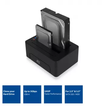 ACT 2,5 inch en 3,5 inch SATA dual-HDD/SSD-dockingstation, USB 3.2 Gen1
