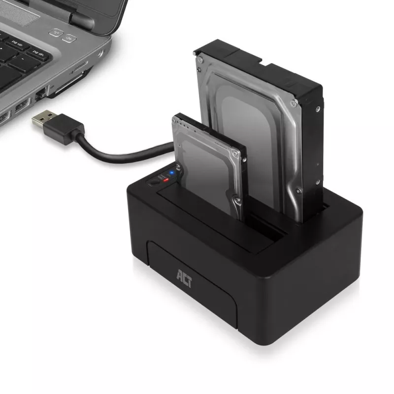 ACT 2,5 inch en 3,5 inch SATA dual-HDD/SSD-dockingstation, USB 3.2 Gen1
