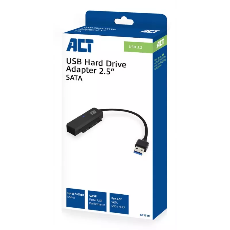 ACT USB-adapterkabel voor 2,5 inch SATA HDD/SSD AC1510 0,15 m zwart