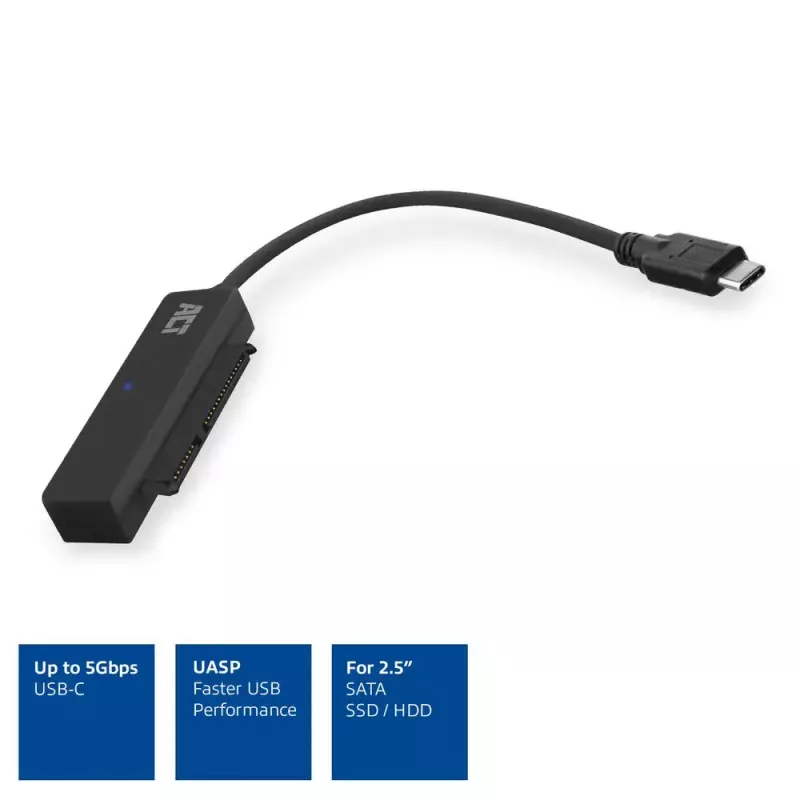 ACT AC1525 kabeladapter USB-C naar SATA 7-pins + 15-pins, zwart