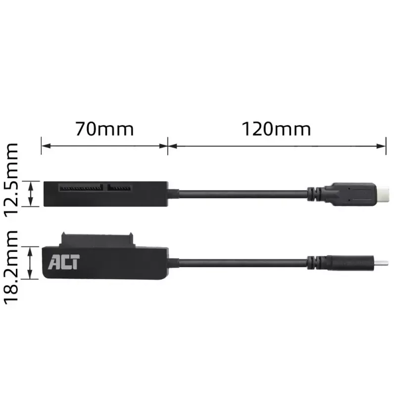 ACT AC1525 kabeladapter USB-C naar SATA 7-pins + 15-pins, zwart