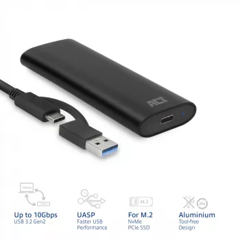 SSD-behuizing ACT AC1615 USB-C M.2 NVMe PCIe 10 Gbit/s zwart