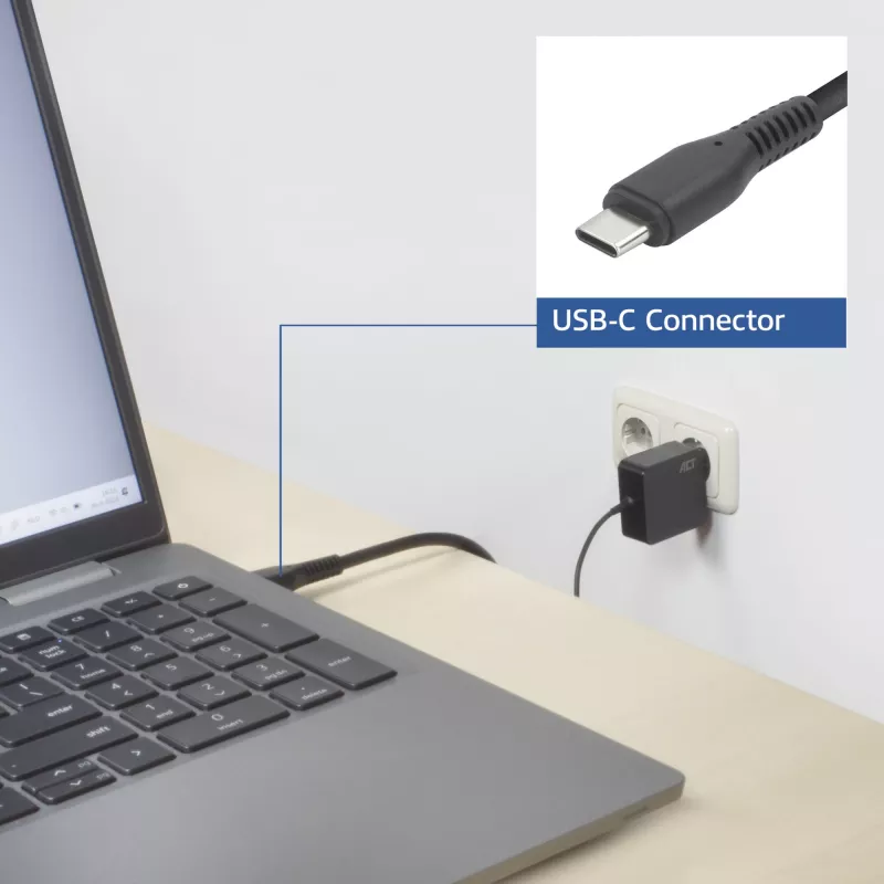 ACT USB-C laptopvoeding 65W met Power-Delivery-profielen, 2 meter