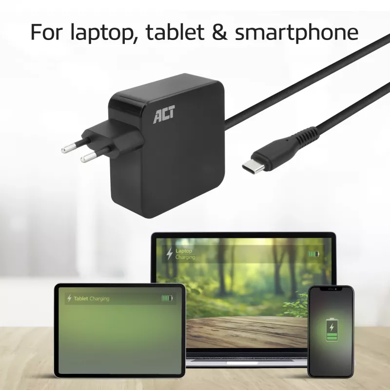 ACT USB-C laptopvoeding 65W met Power-Delivery-profielen, 2 meter