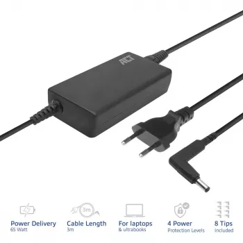 ACT slanke oplader 65W (voor laptops tot 15,6 inch)