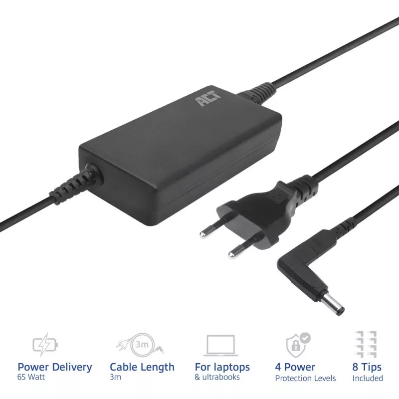 ACT slanke oplader 65W (voor laptops tot 15,6 inch)
